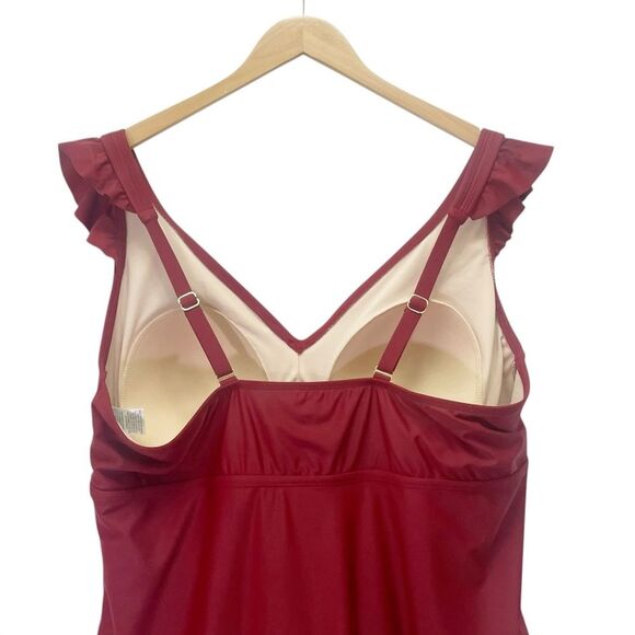NWT Kona Sol One Piece Swimsuit Size 22W Brick Red Ruffle Strap Ruched Plus Size - Picture 8 of 16